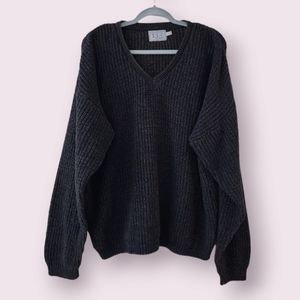 Chunky Pullover V-neck Knit Sweater Mens Size Large American Made 100% Cotton